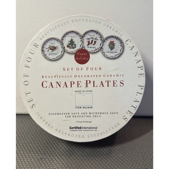 Set of 4 Certified International Ceramic Canapé Christmas plates 1 w/chip** - Picture 2 of 14